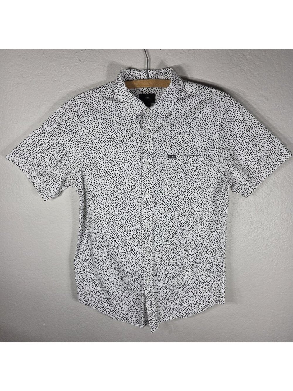 Obey Polka Dot Button Up Shirt Men’s Size S Short Sleeve White Black